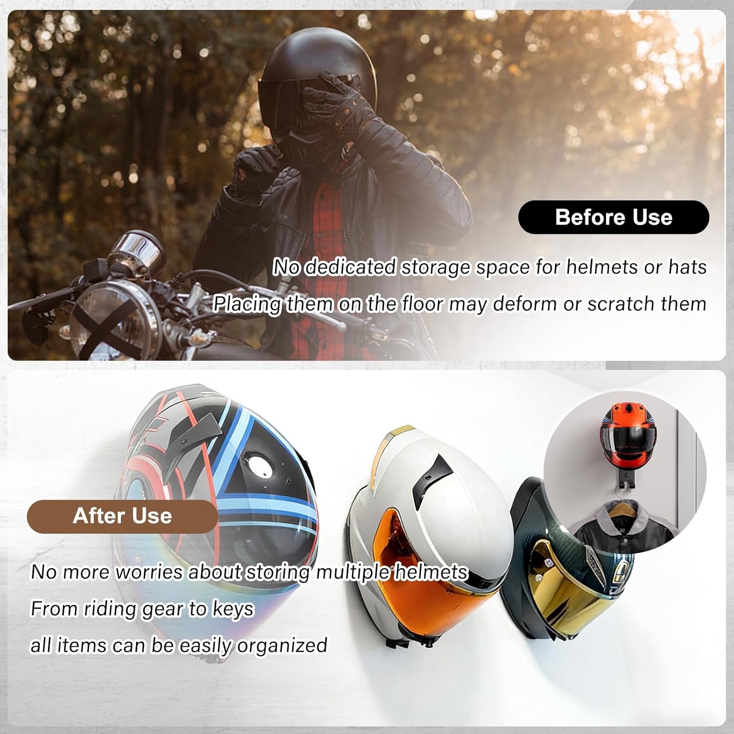 Motorcycle Helmet Holder Wall  - Cycling Gear Wall Organizer 评论和价格
